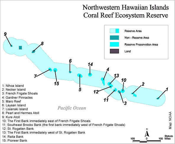 Map of Hawaiian Islands Coral Reef Ecosystem Reserve