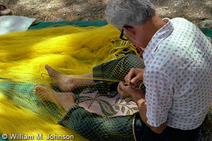 Mending fishing nets