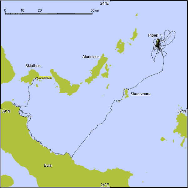 map of Artemis' movements