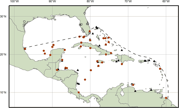 Historical distribution of Caribbean monk seals